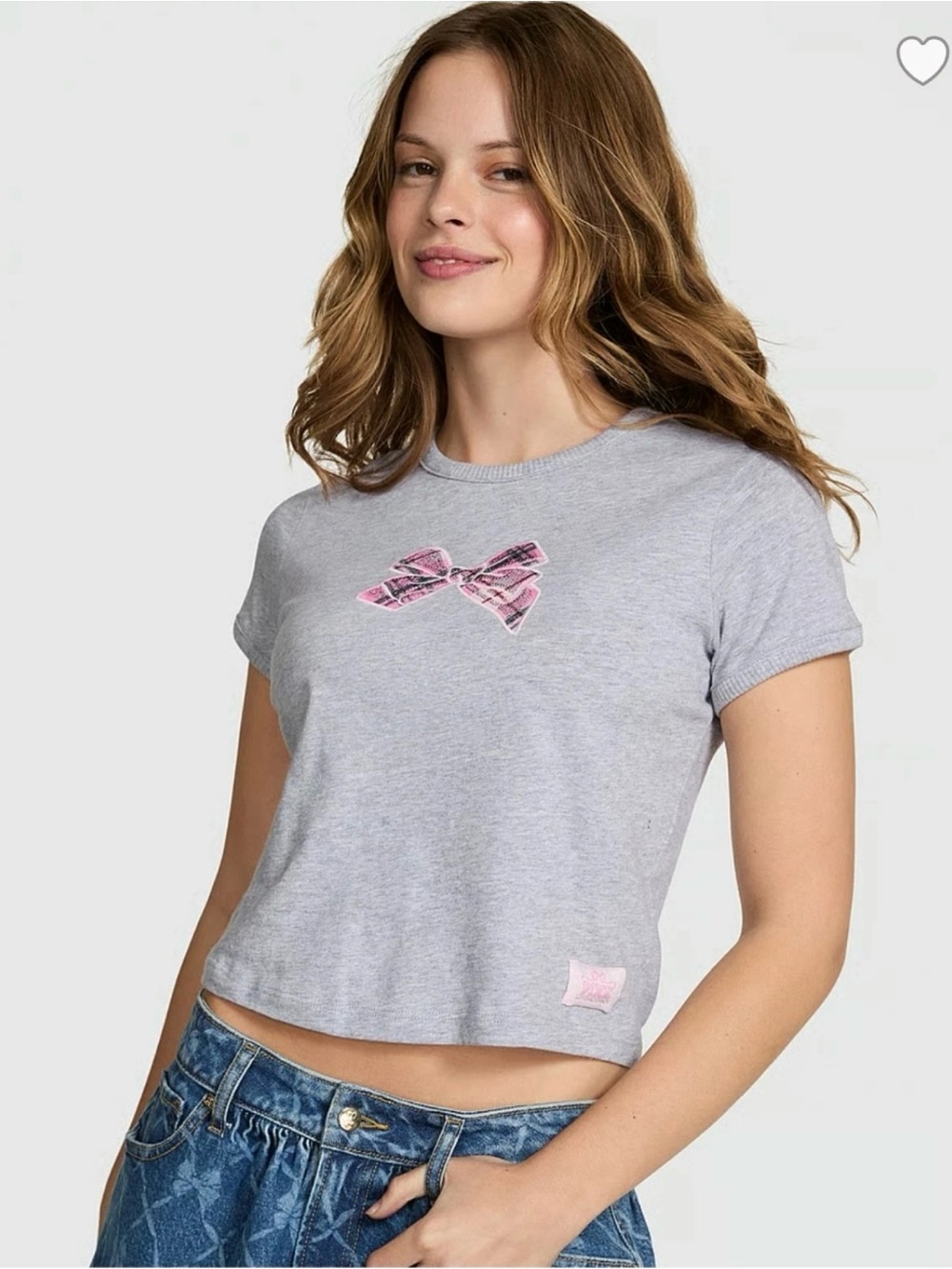 VICTORIA'S SECRET PINK x LOVESHACKFANCY Sequin Bow Retro Cotton Tee Gray XS